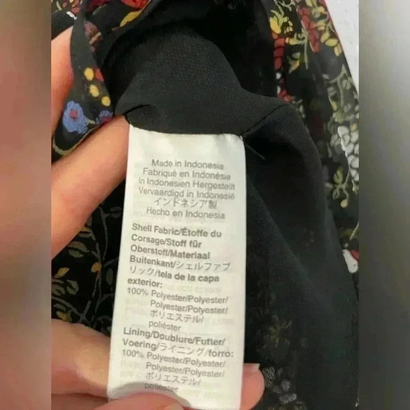 Madewell Finch Floral Ruffle Shirt Birds Black Chiffon Long Sleeve Blouse Top S - Picture 7 of 10